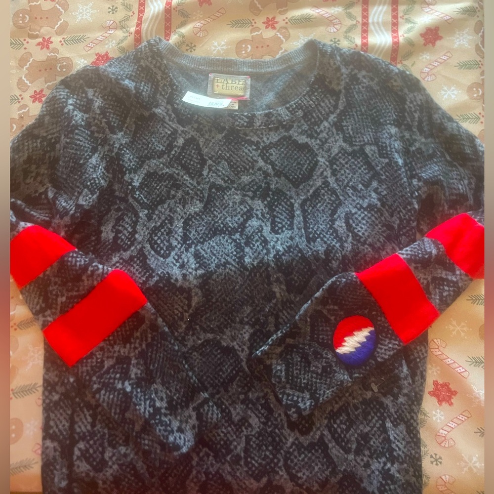 Label & Thread cashmere blend snakeskin Grateful Dead patch sweater NWT Sz L